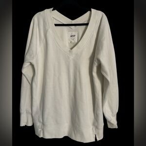 Aerie White Oversized V Neck Sweatshirt, Medium